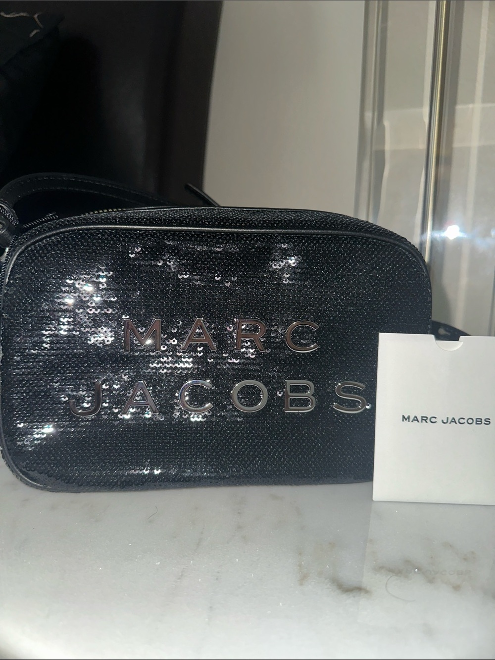 Marc Jacobs Black Sequin Belt Bag with Silver Logo